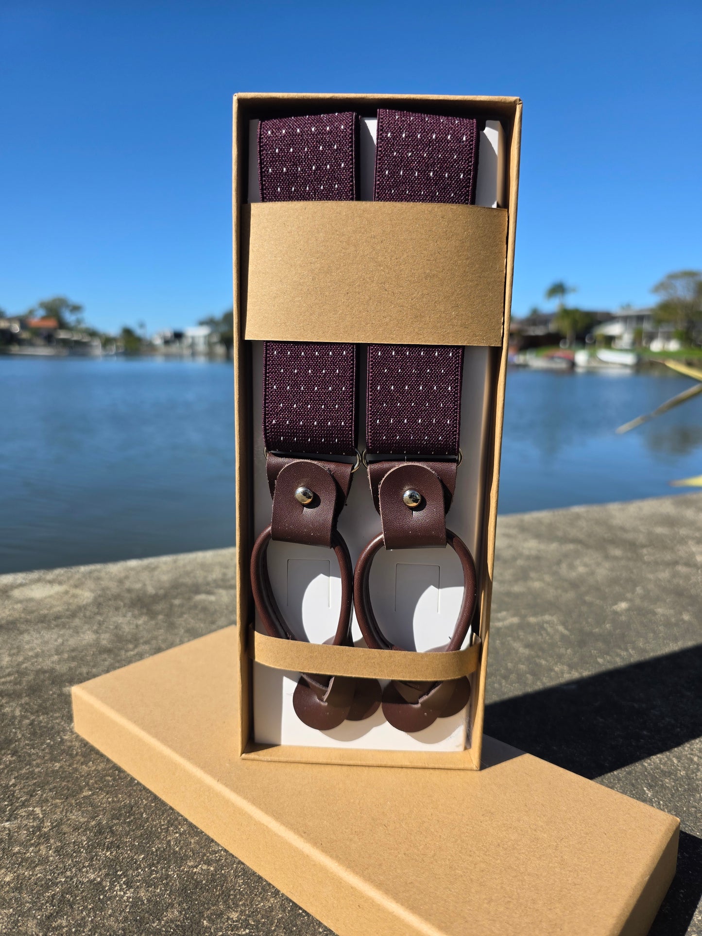 Polka dot Burgundy Suspenders